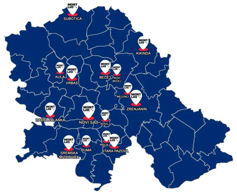 Mapa regionalne pokrivenosti firme MONT LHI